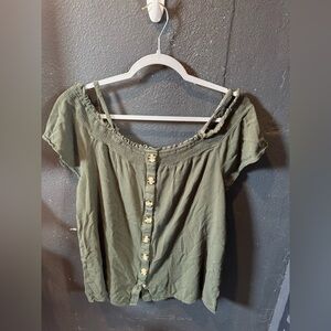 Torrid Olive Green Off the Shoulder Button-Front Blouse